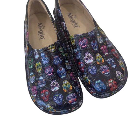 Alegria DEB-484 Womens SZ 38 Slip-On Shoes With Multicolor Sugar Skull Print - Picture 12 of 16